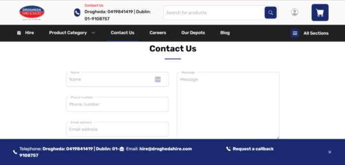 Drogheda Hire contact us page