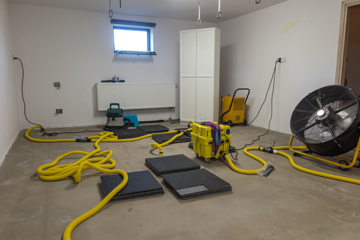Equipment set up to dehumidify room