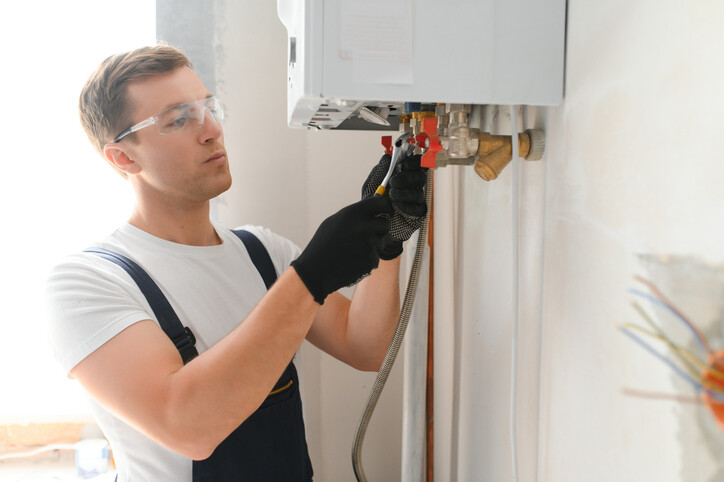 man repairing gas boiler