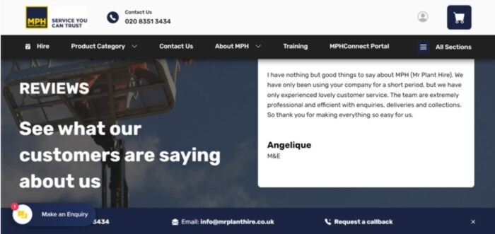 MPH site client reviews on homeage
