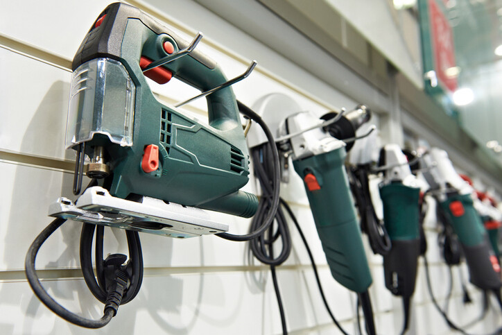 various power tools on display rack