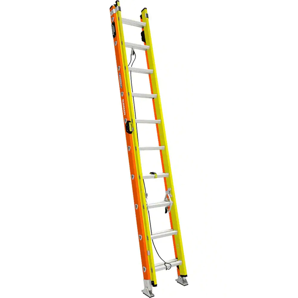 Double 4.6m - 8.2m (15 - 27ft) Fibreglass Rope Operated Extension Ladder