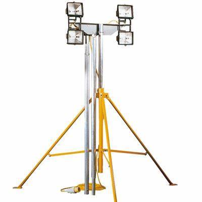 Four Headed Flood Light with a Folding Tripod Base & Mast extending to a height of 6m